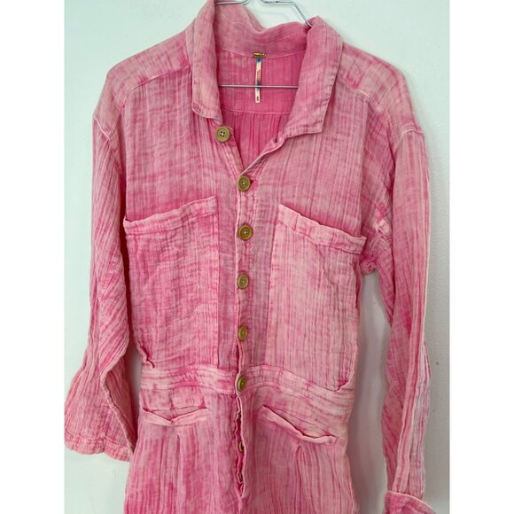 Free People Madrid Double Cloth Cotton Gauze Lightweight One Piece Pink M - Picture 3 of 6